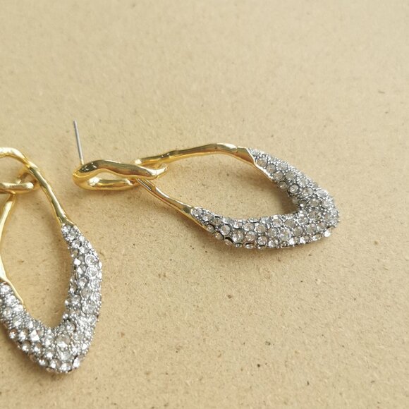 NEW Alexis Bittar Gold Crystal Solanales Double Link Earrings - Picture 2 of 2